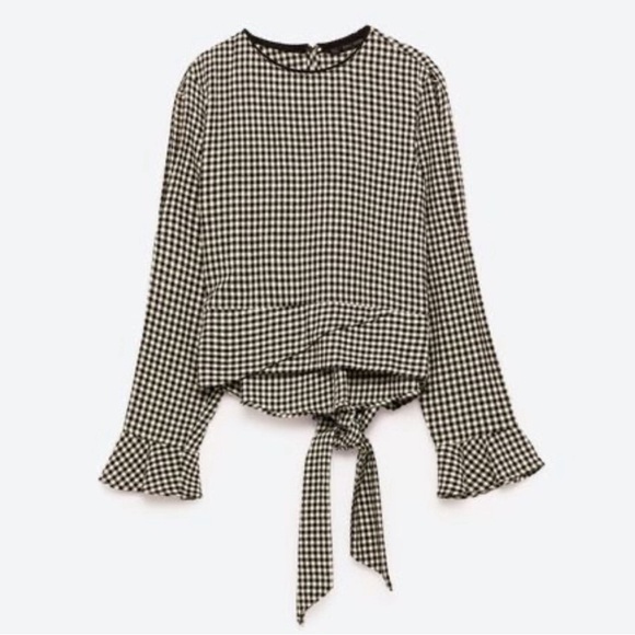 Zara Crop Tie Gingham Checkered Top Small - Picture 2 of 7
